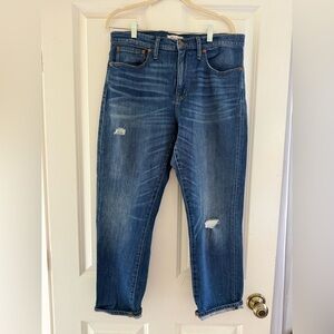 Madewell Distressed Straight crop-Leg Jeans in Dark Blue Wash